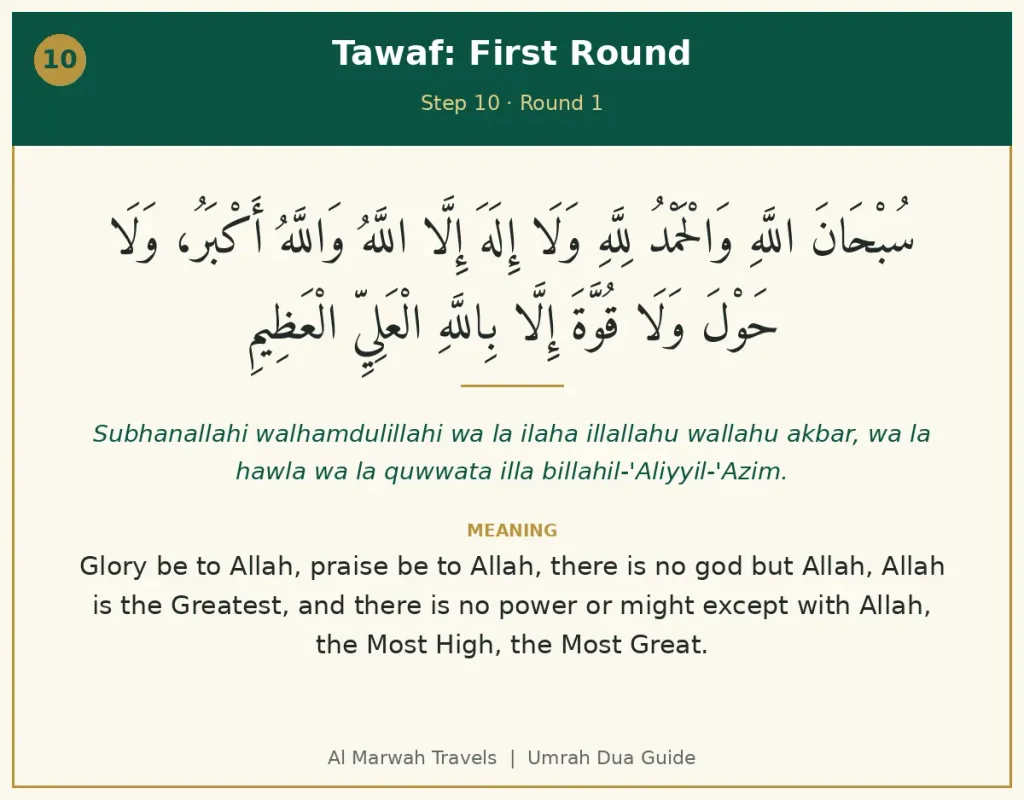 Tawaf first round dua in Arabic with transliteration and English meaning