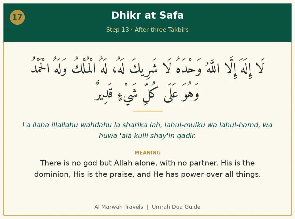 Dhikr at Safa and Marwa during Sa'i in Arabic with transliteration and English meaning